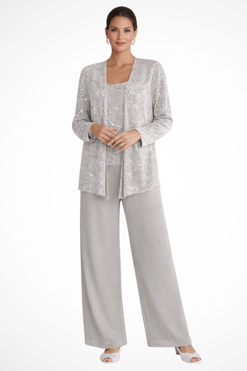 Elegant Women’s Sequin Lace Jacket and Wide Leg Trouser Suit for Special Occasions 0