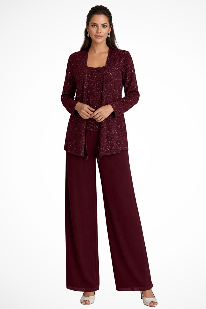 Elegant Women’s Sequin Lace Jacket and Wide Leg Trouser Suit for Special Occasions 10