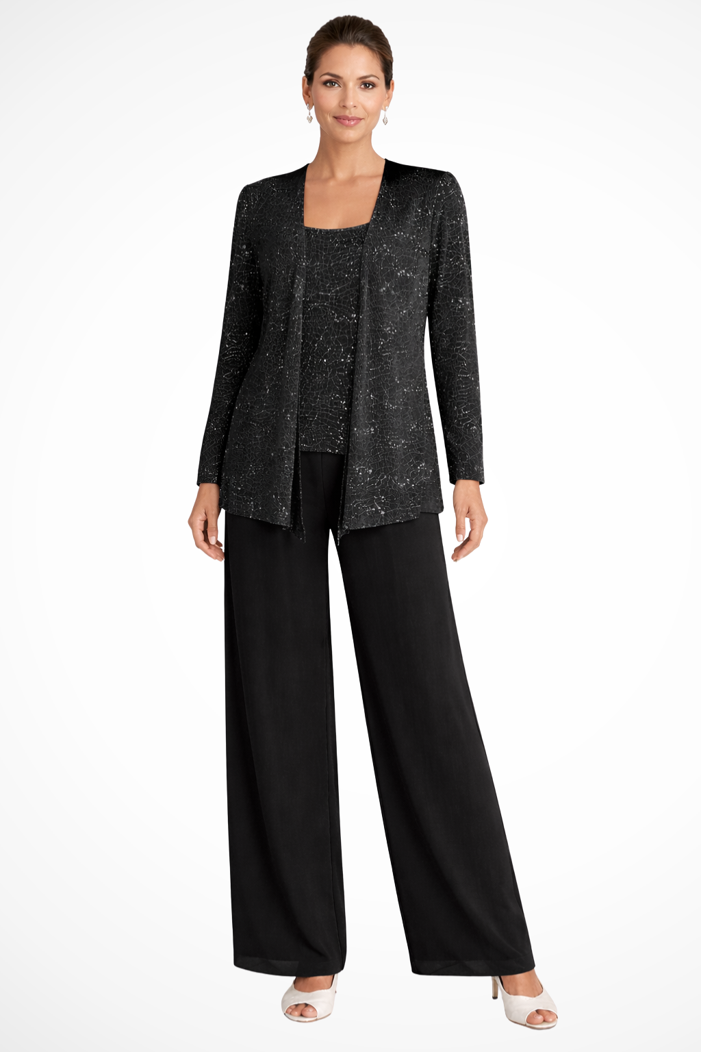 Elegant Women’s Sequin Lace Jacket and Wide Leg Trouser Suit for Special Occasions 4