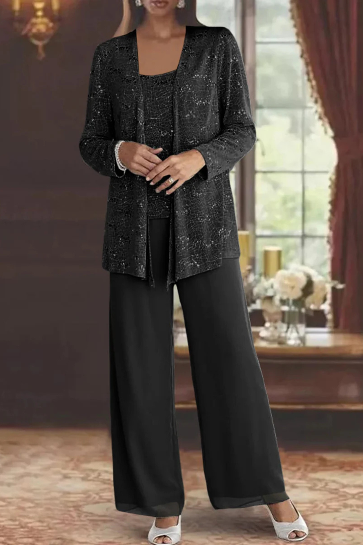 Elegant Women’s Sequin Lace Jacket and Wide Leg Trouser Suit for Special Occasions 5