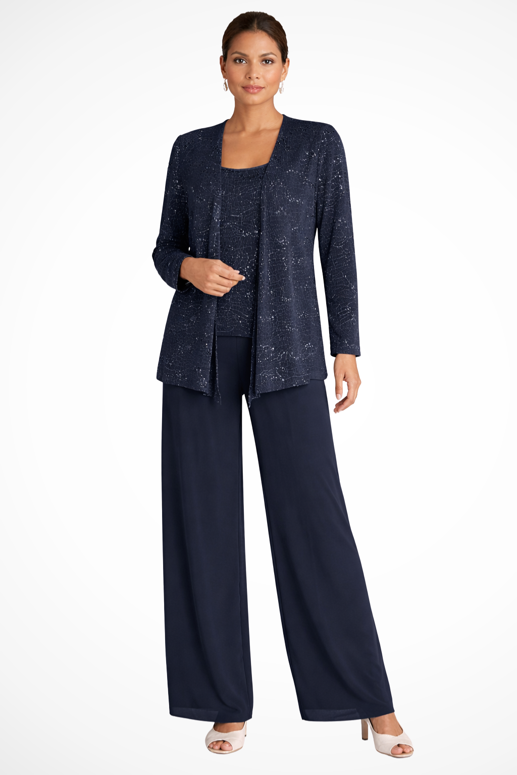 Elegant Women’s Sequin Lace Jacket and Wide Leg Trouser Suit for Special Occasions 6