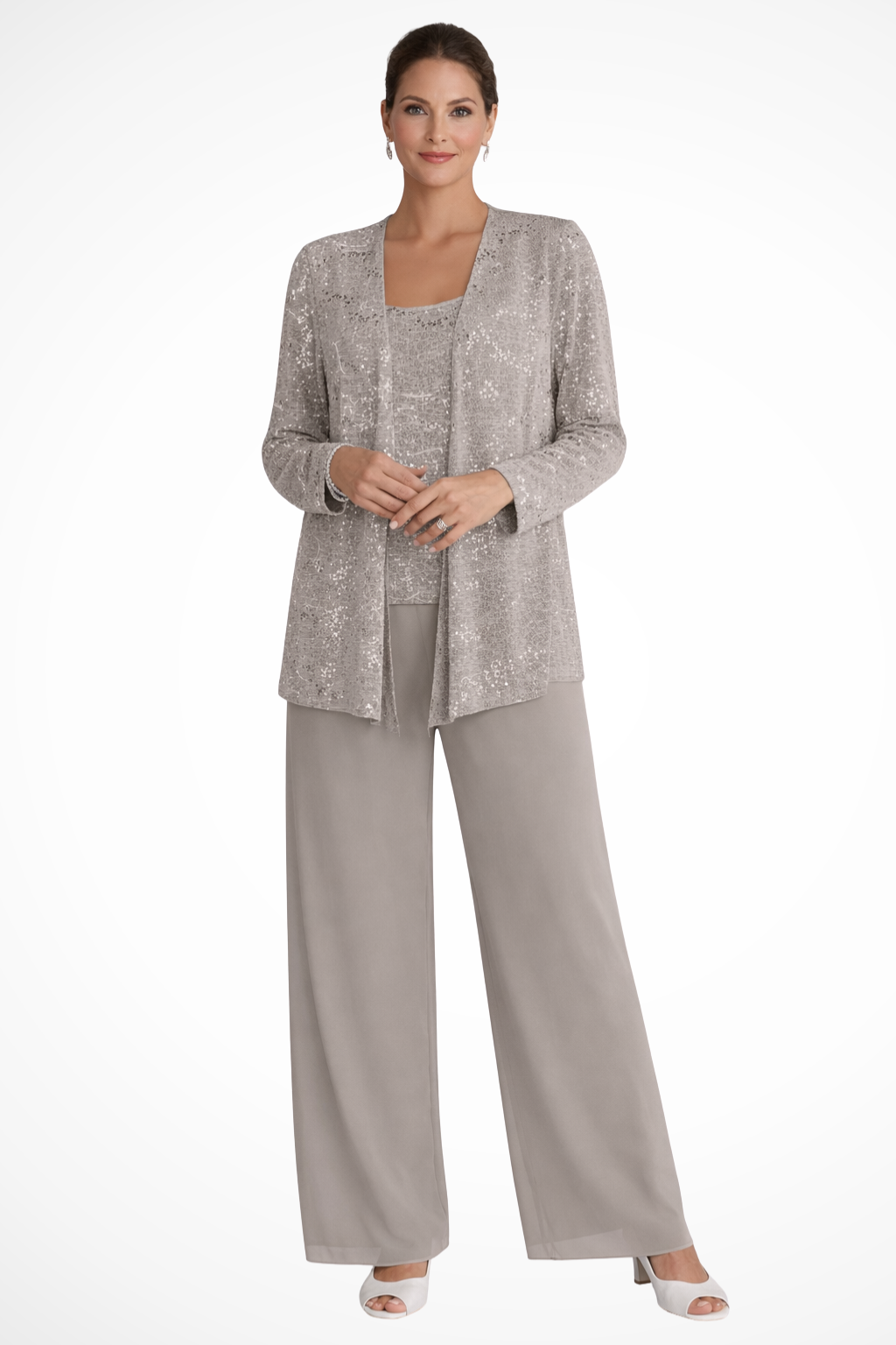 Elegant Women’s Sequin Lace Jacket and Wide Leg Trouser Suit for Special Occasions 8