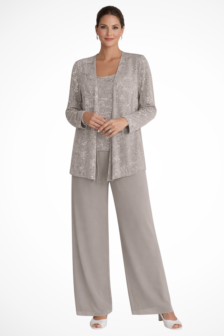Elegant Women’s Sequin Lace Jacket and Wide Leg Trouser Suit for Special Occasions 8