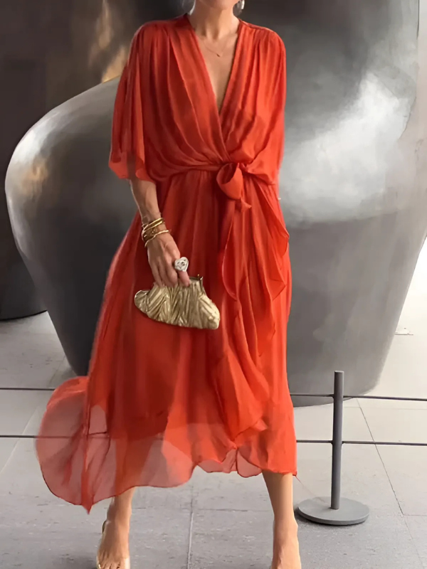 Elegant Wrap Midi Dress for Women - Versatile Formal Dresses for Any Occasion 3