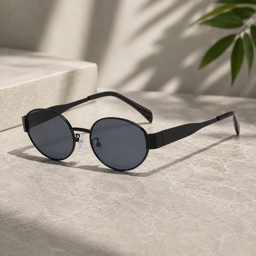 Stylish Women Oval Metal Frame Sunglasses with Dark Tinted Lenses