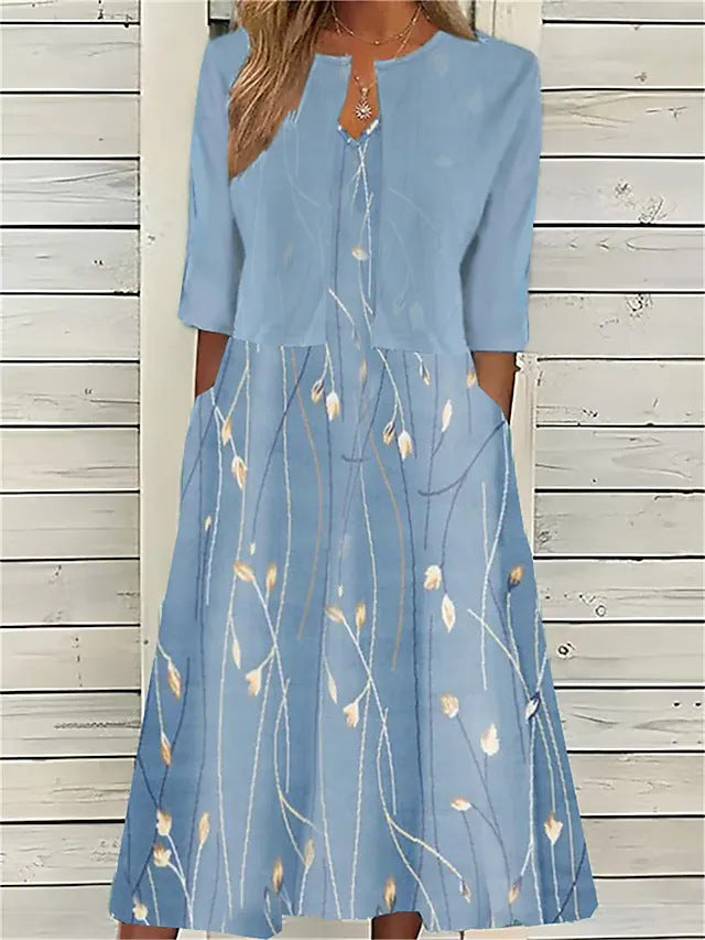 Floral Midi Dress for Women - Elegant Summer Dresses with Pockets, Casual Two-Piece Style 1