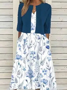 Floral Midi Dress for Women - Elegant Summer Dresses with Pockets, Casual Two-Piece Style 2