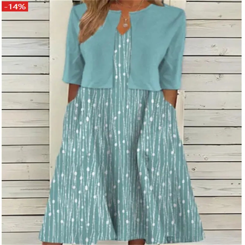 Floral Midi Dress for Women - Elegant Summer Dresses with Pockets, Casual Two-Piece Style 3