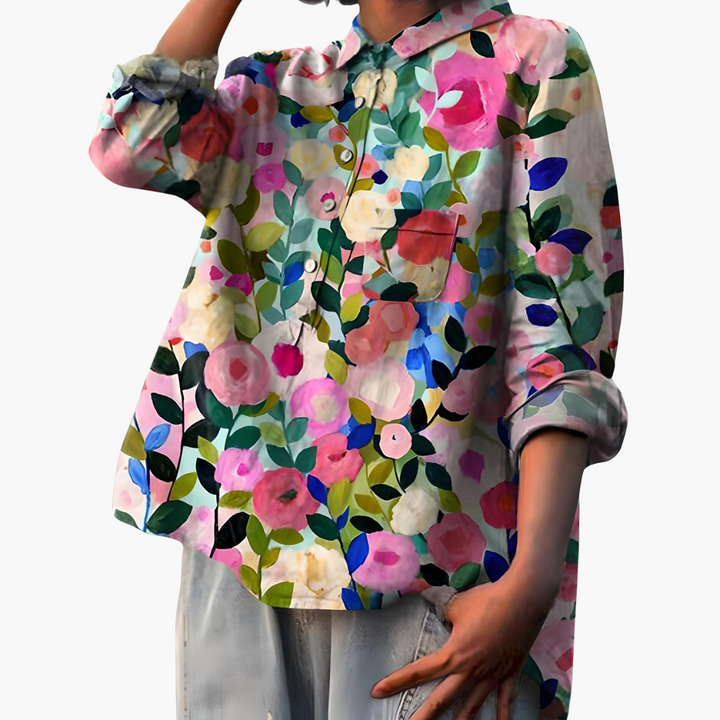 Floral Print Long Sleeve Blouse - Lightweight Summer Tops for Women, Stylish Casual Wear 0