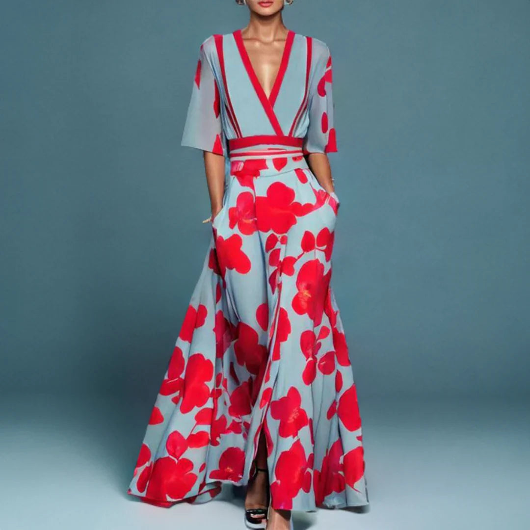 Floral Wrap Maxi Dress for Women - Elegant V-Neckline & Flowing Skirt 0