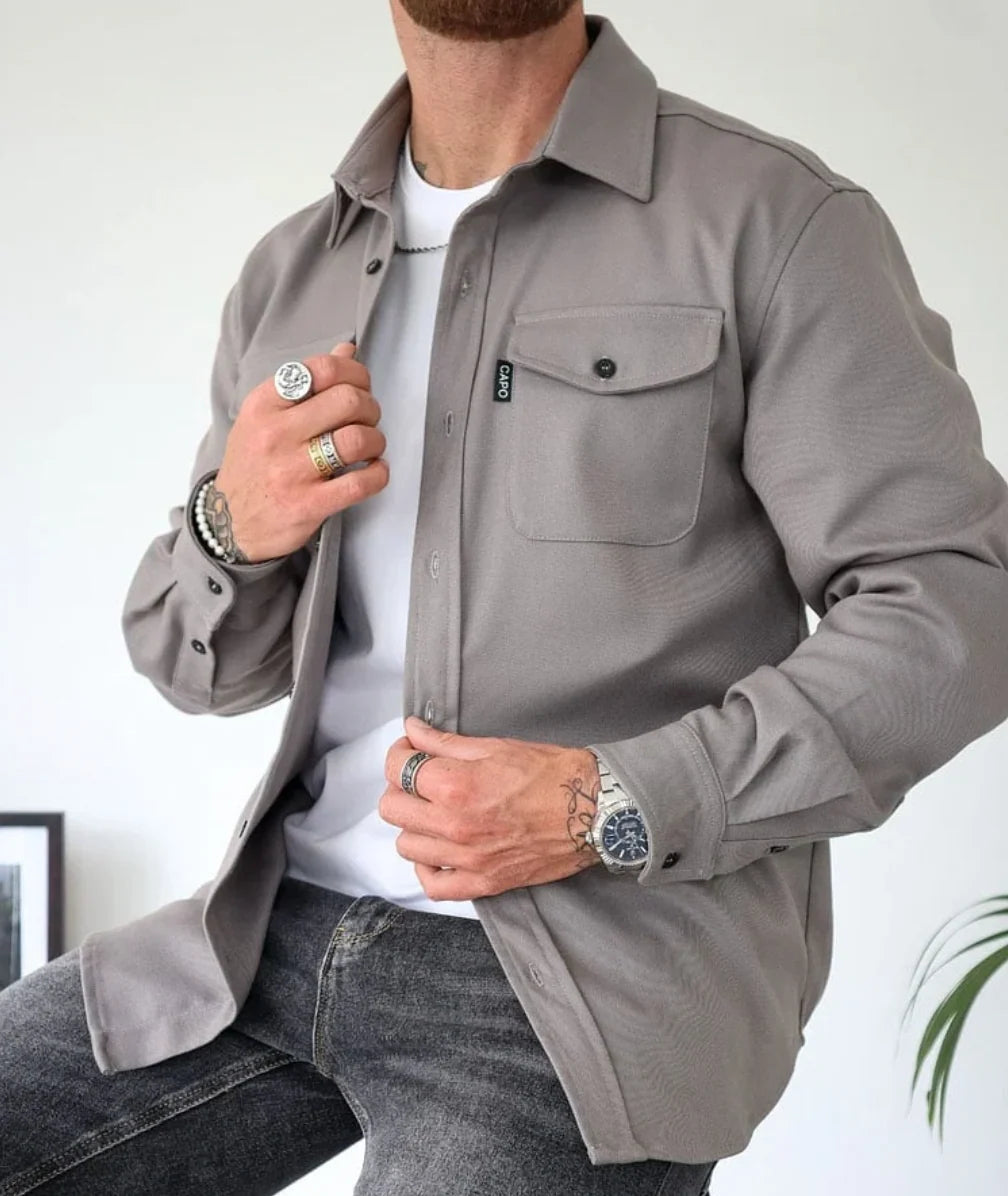 Herren Hemdjacke mit Knopfleiste Brusttaschen lässig 3