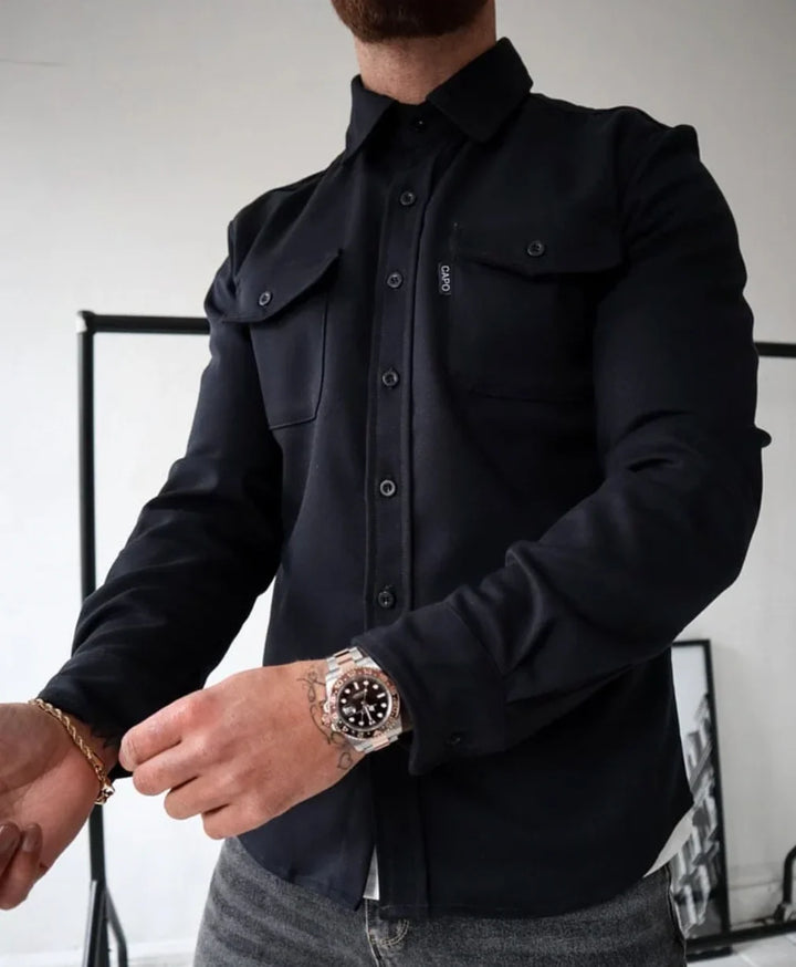 Herren Hemdjacke mit Knopfleiste Brusttaschen lässig 5