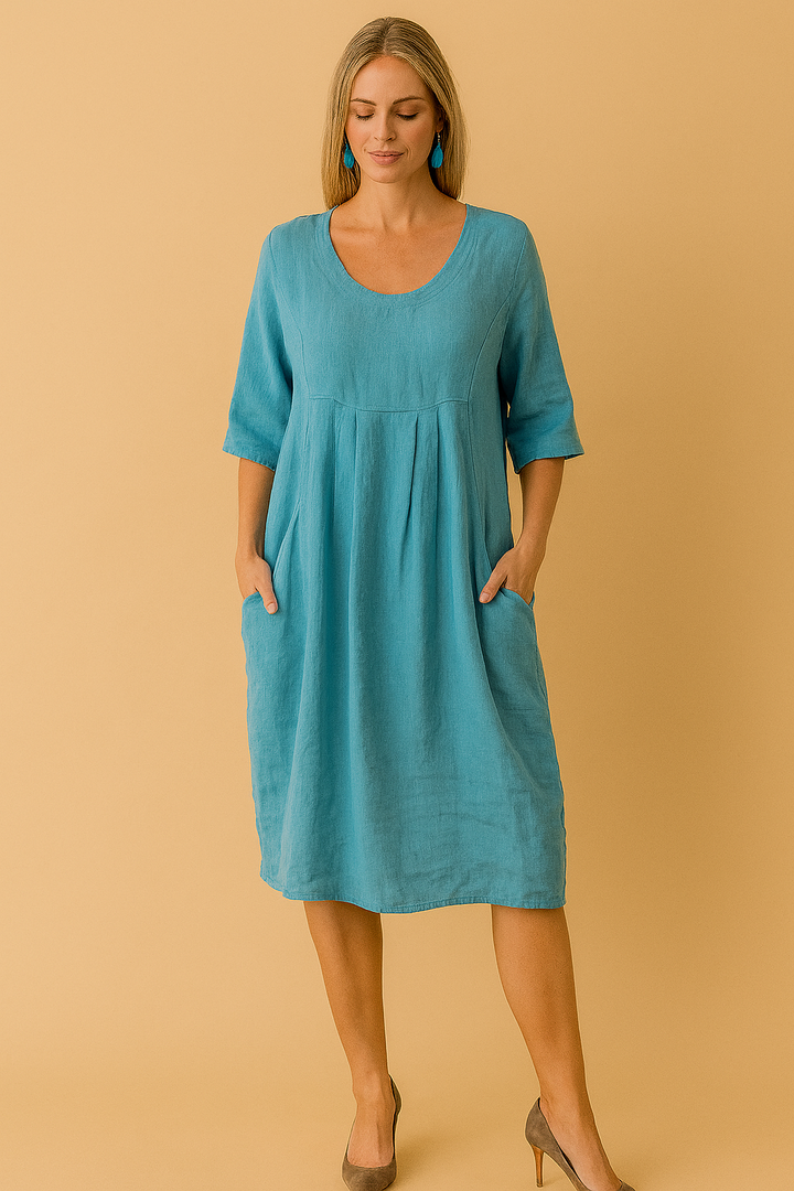 Loose Casual Blouse with Pockets and Round Neckline for Women 0