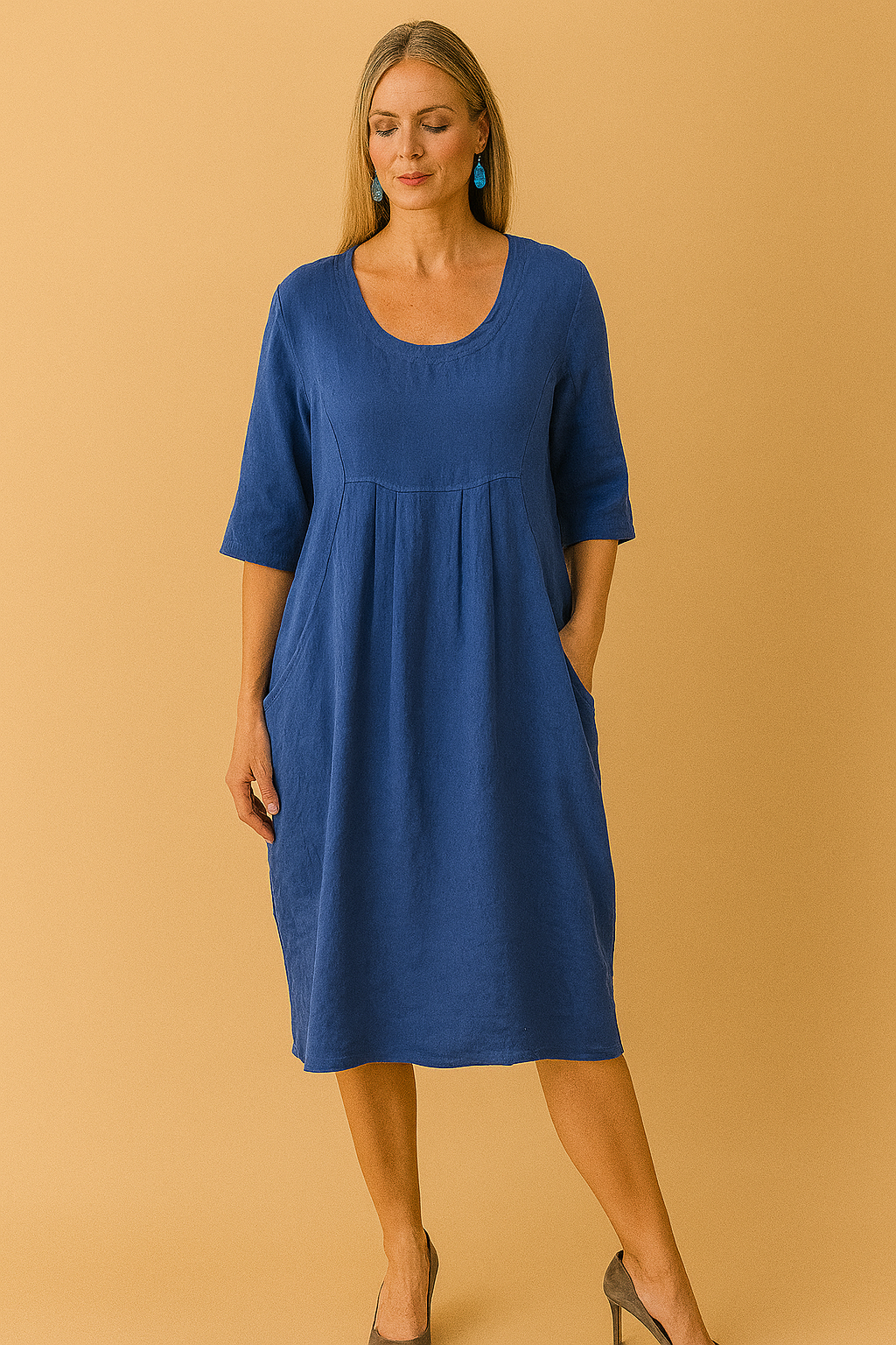 Loose Casual Blouse with Pockets and Round Neckline for Women 1