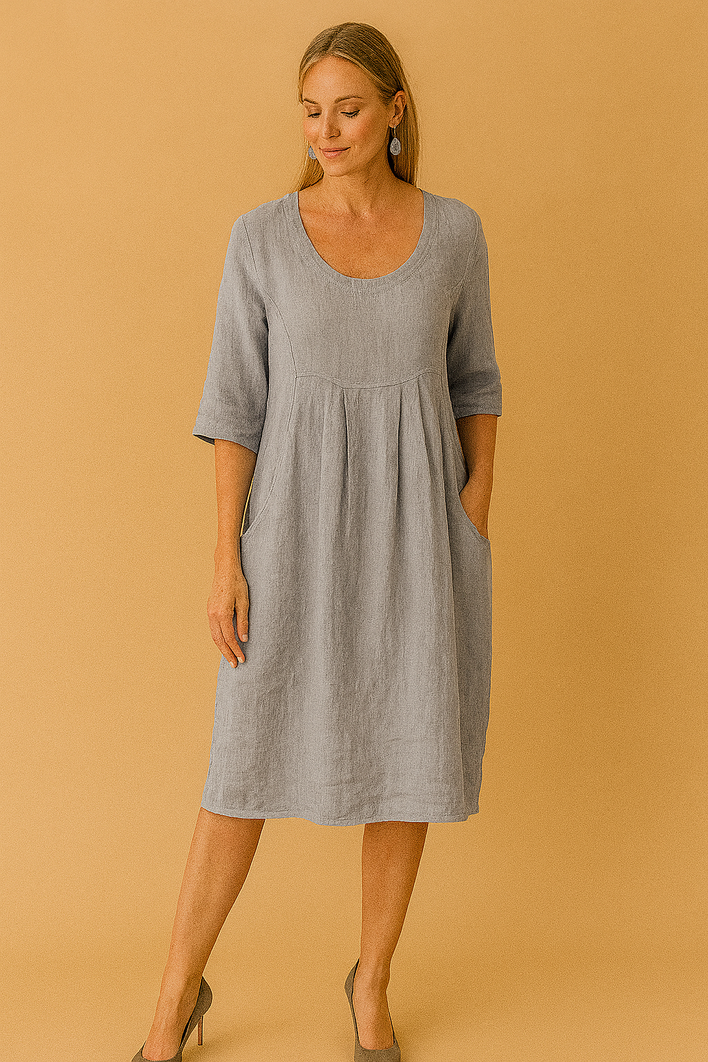 Loose Casual Blouse with Pockets and Round Neckline for Women 2