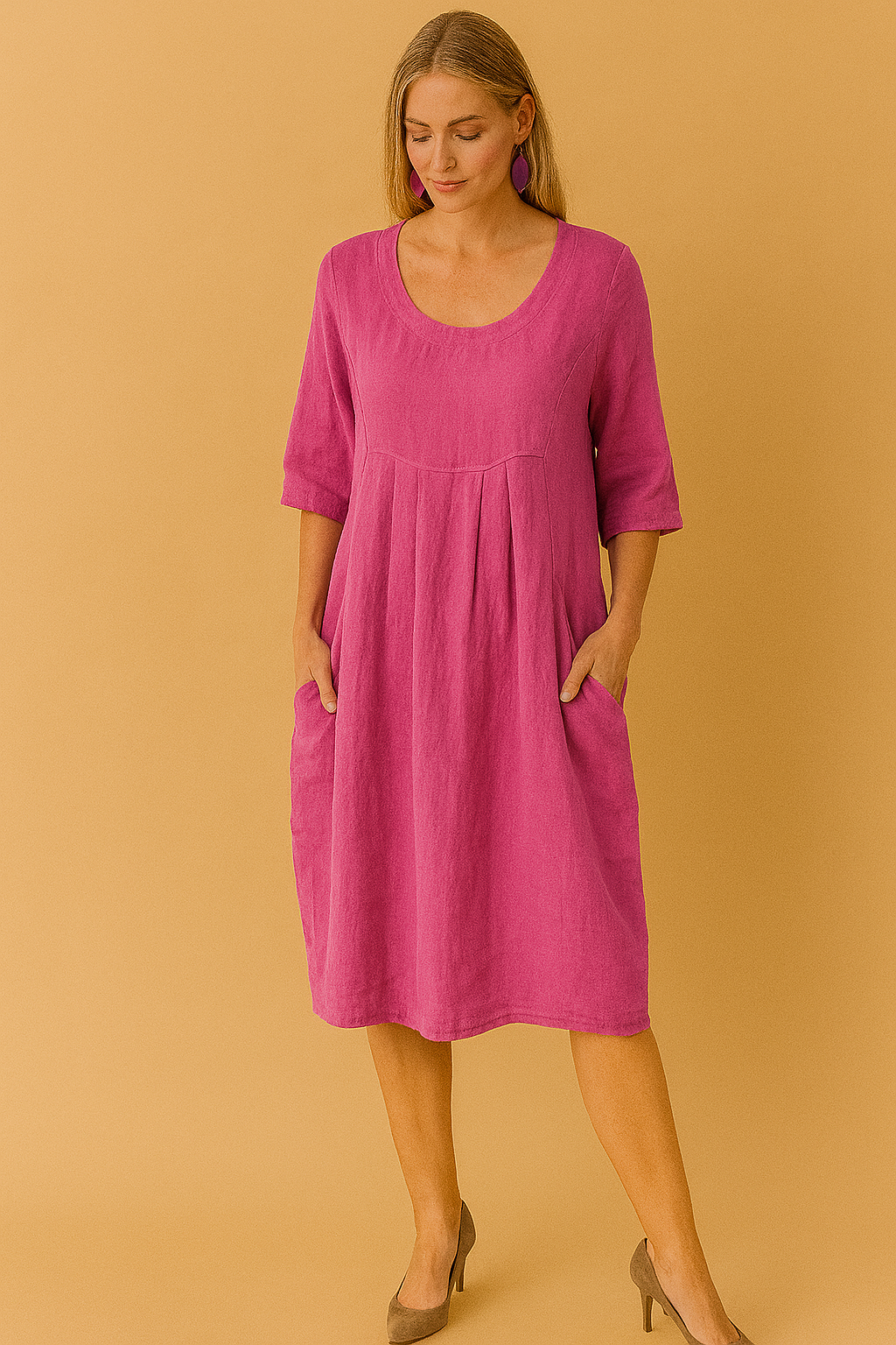 Loose Casual Blouse with Pockets and Round Neckline for Women 3
