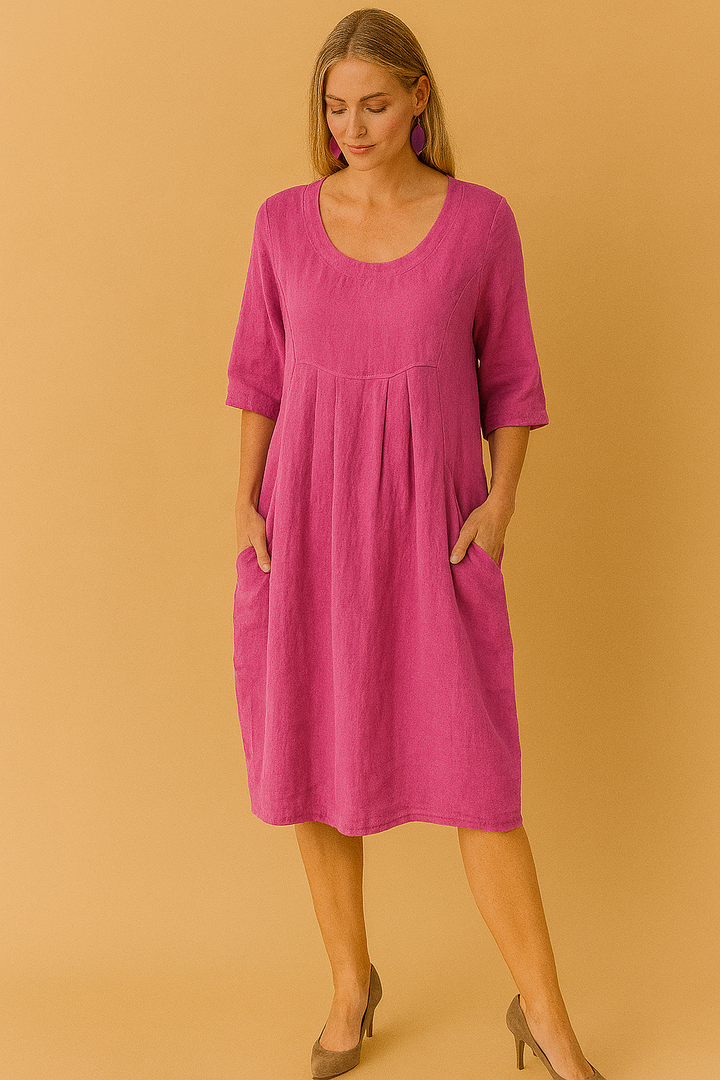 Loose Casual Blouse with Pockets and Round Neckline for Women 3