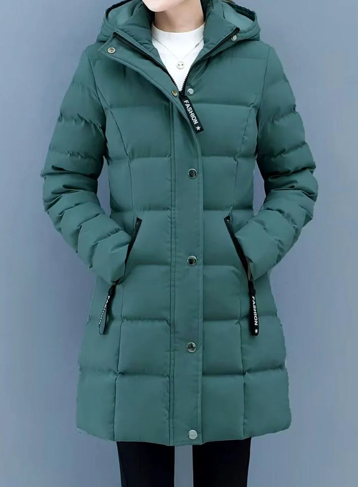 Marie | Damen Winterjacke Gesteppter Mantel mit Kapuze Reißverschluss Mittellang 9