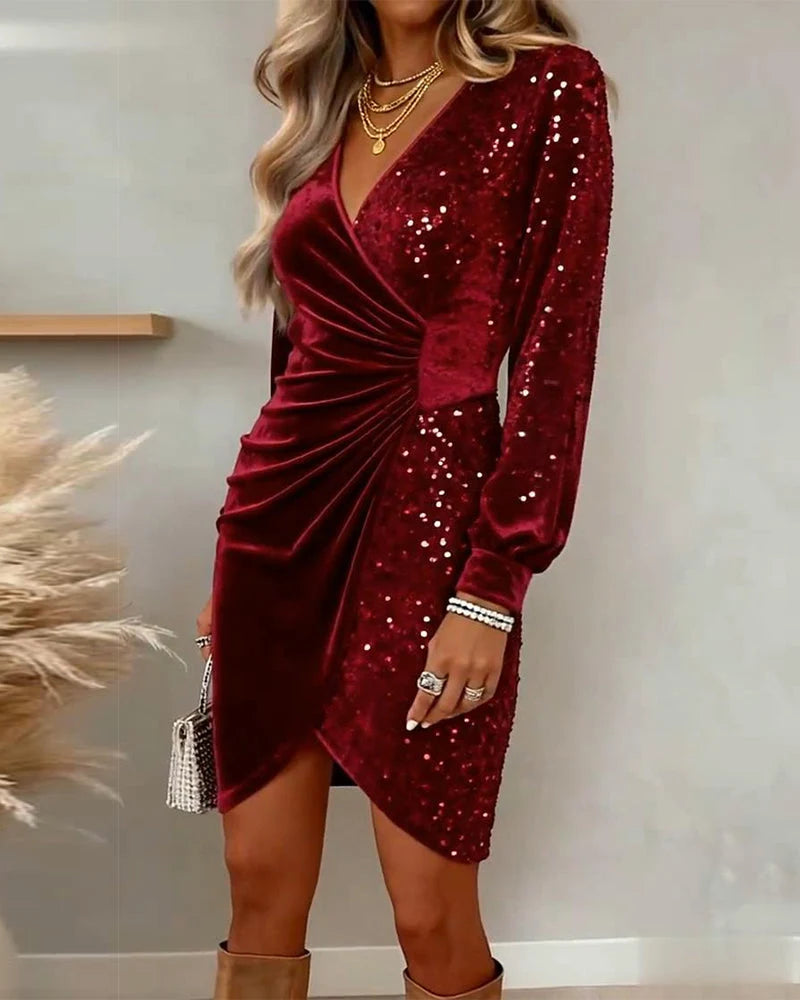 Meta | Paillettenkleid mit V-Ausschnitt und Wickeloptik 4
