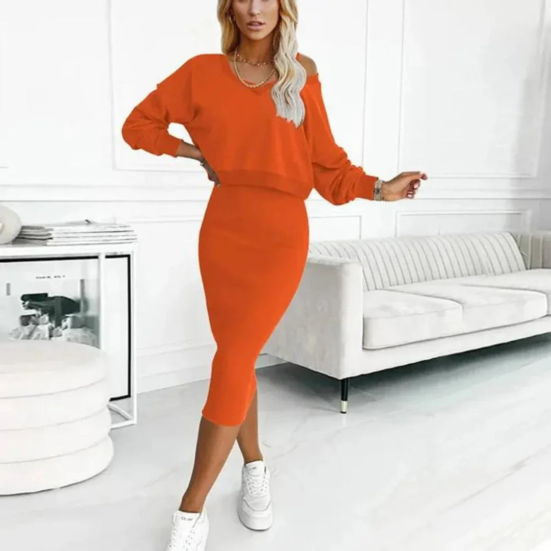 Nora | Women's midi dress with sweatshirt top, figure-hugging two-piece set 1