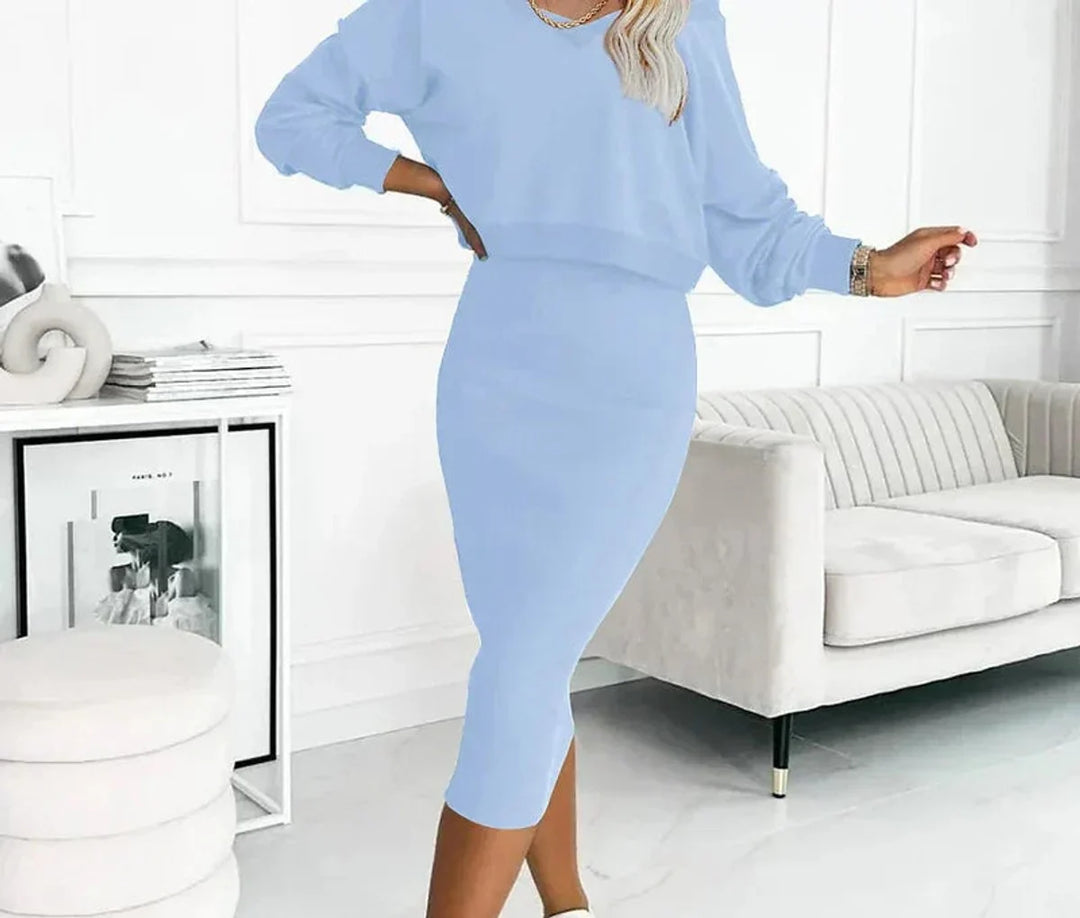 Nora | Women's midi dress with sweatshirt top, figure-hugging two-piece set 4