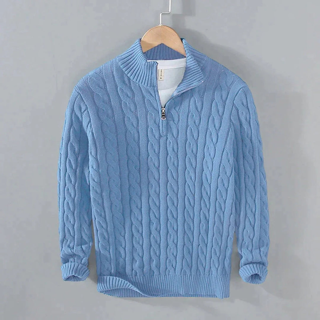 Simon | Men's Knit Half-Zip Pullover with Cable Knit Pattern, Cotton Blend 4