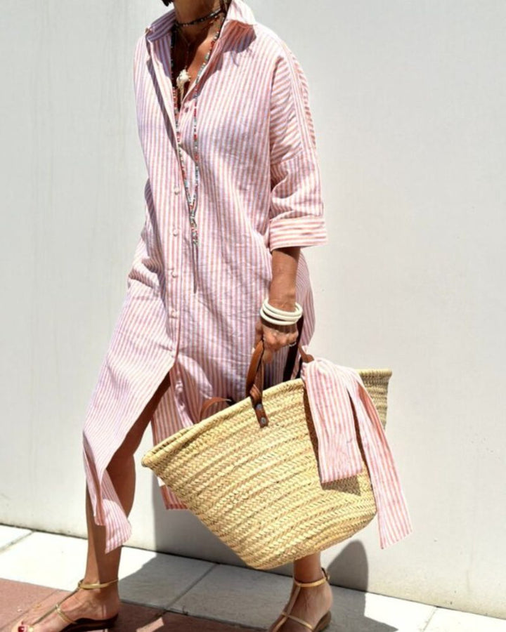 Timeless Striped Shirt Dress for Women - Elegant Summer Fashion 0