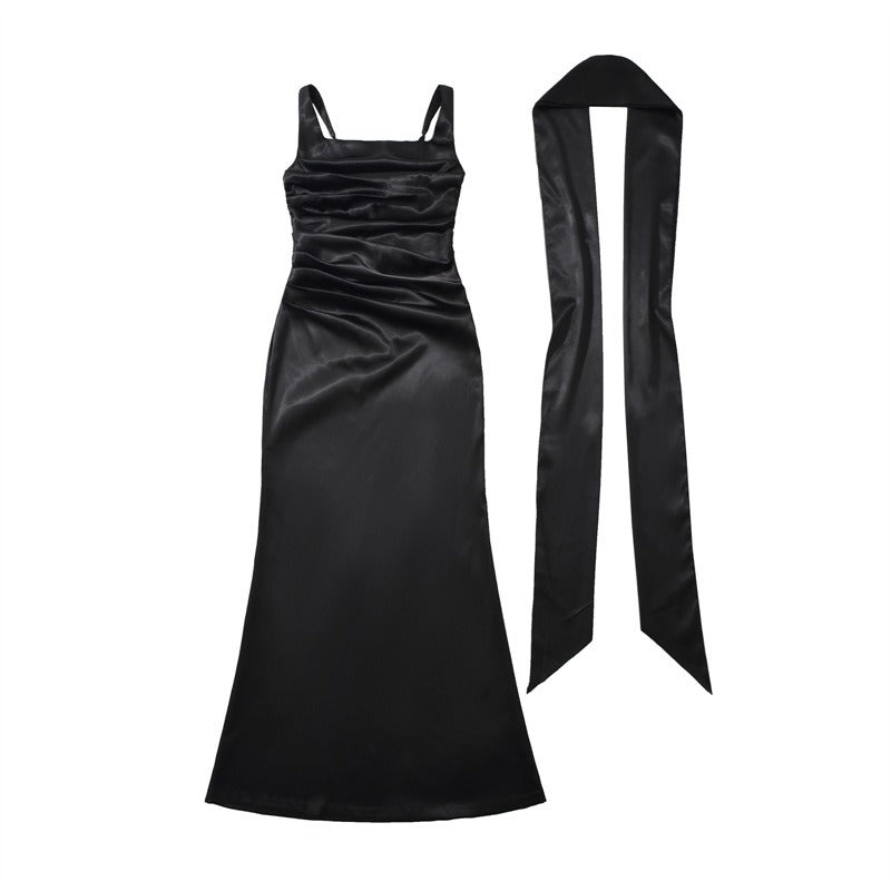 Elegant Square Neck Ruched Maxi Dress for Women - Perfect for Formal Events