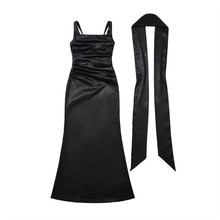 Elegant Square Neck Ruched Maxi Dress for Women - Perfect for Formal Events