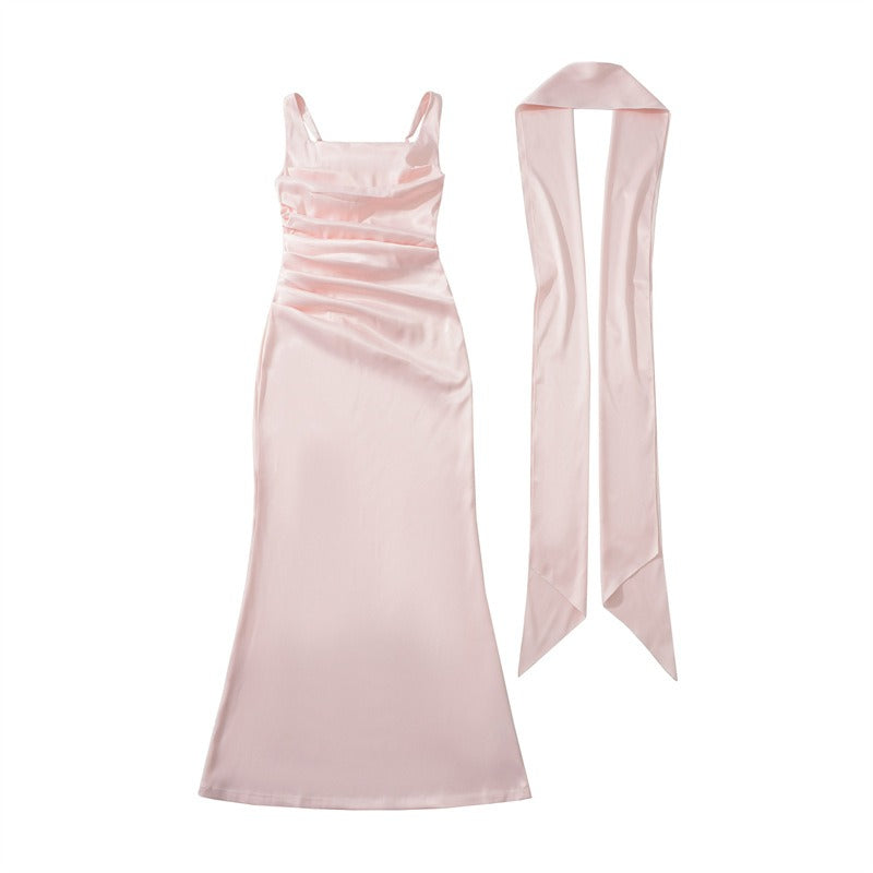 Elegant Square Neck Ruched Maxi Dress for Women - Perfect for Formal Events