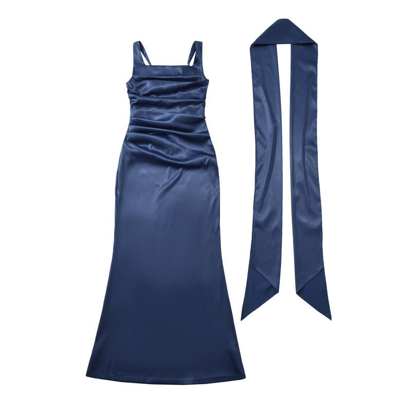 Elegant Square Neck Ruched Maxi Dress for Women - Perfect for Formal Events