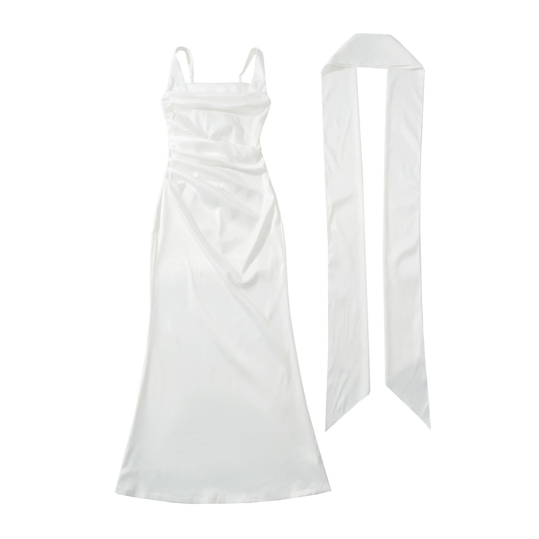 Elegant Square Neck Ruched Maxi Dress for Women - Perfect for Formal Events
