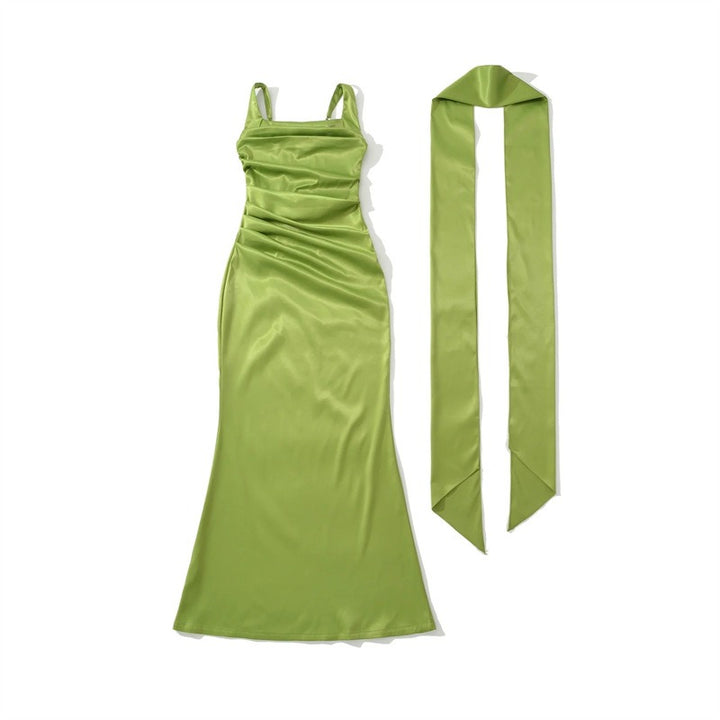 Elegant Square Neck Ruched Maxi Dress for Women - Perfect for Formal Events