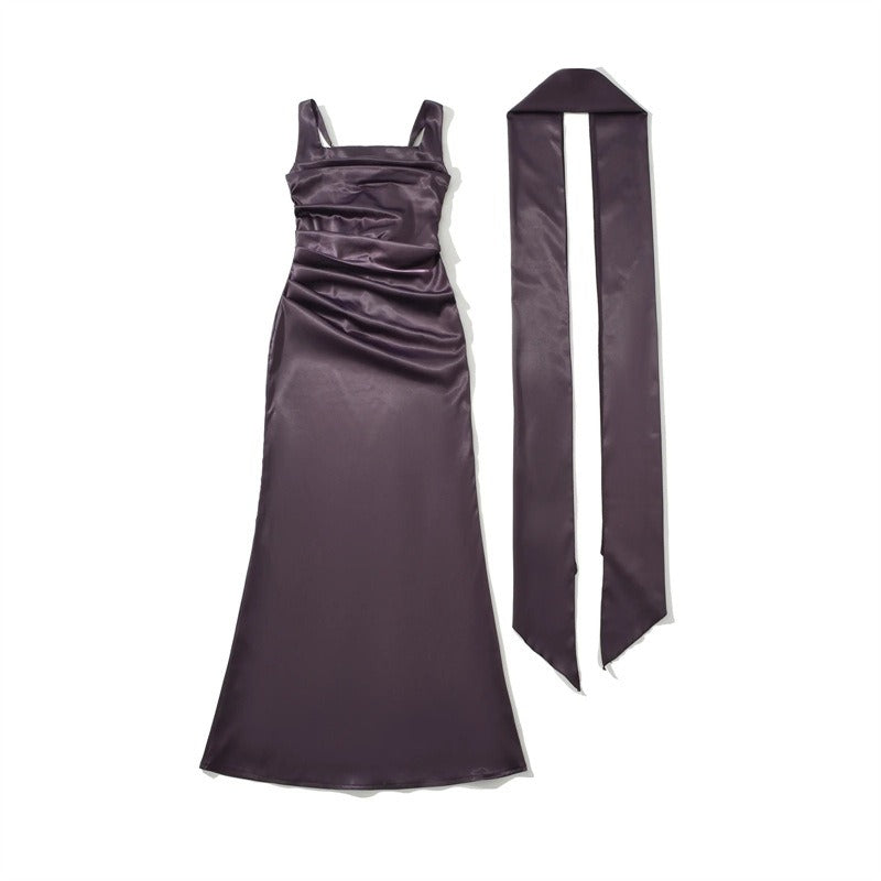 Elegant Square Neck Ruched Maxi Dress for Women - Perfect for Formal Events
