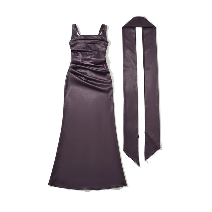 Elegant Square Neck Ruched Maxi Dress for Women - Perfect for Formal Events