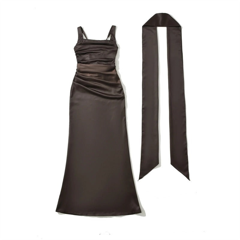 Elegant Square Neck Ruched Maxi Dress for Women - Perfect for Formal Events