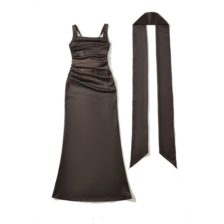 Elegant Square Neck Ruched Maxi Dress for Women - Perfect for Formal Events
