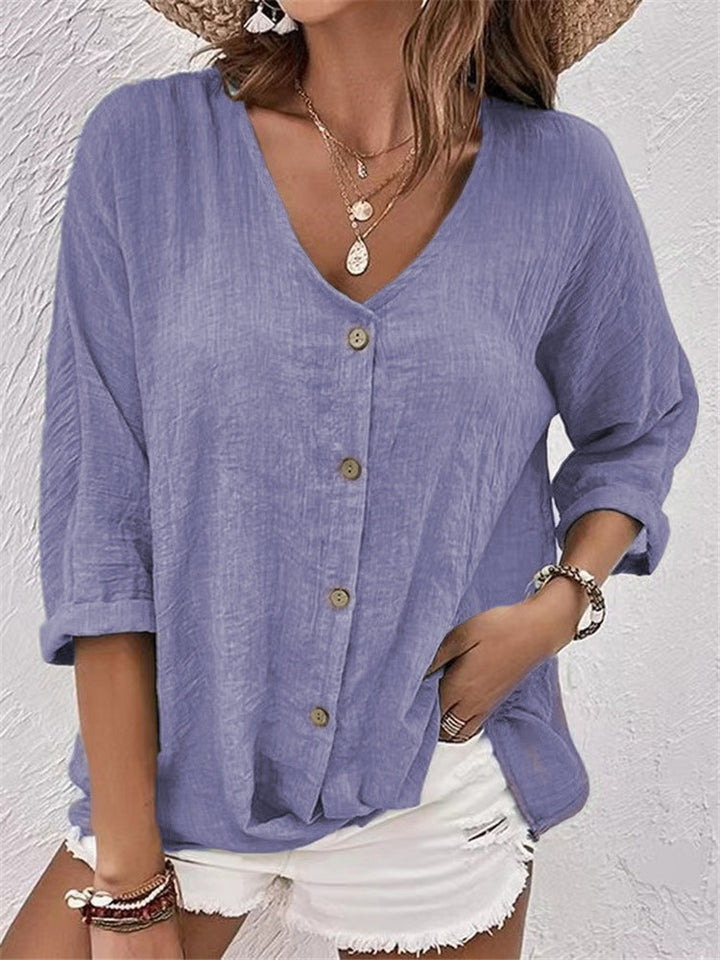 Women's Casual V-Neck Button-Front Top for Effortless Summer Style