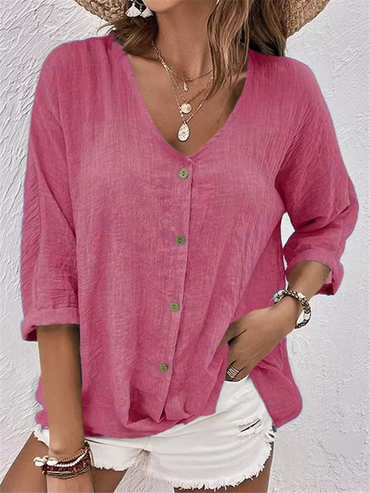 Women's Casual V-Neck Button-Front Top for Effortless Summer Style
