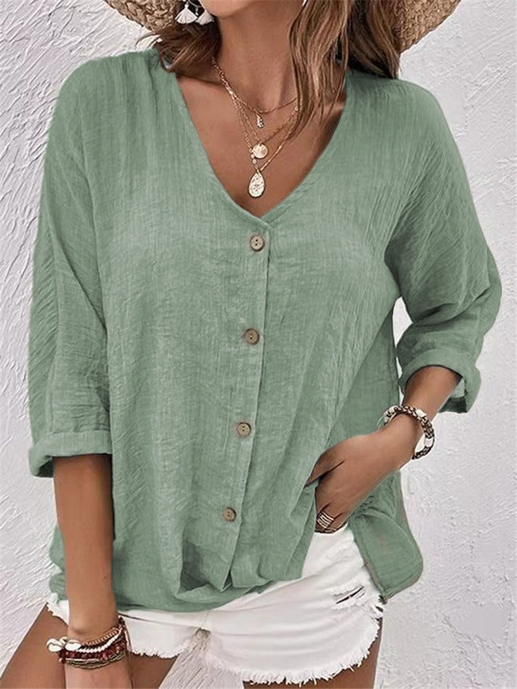 Women's Casual V-Neck Button-Front Top for Effortless Summer Style