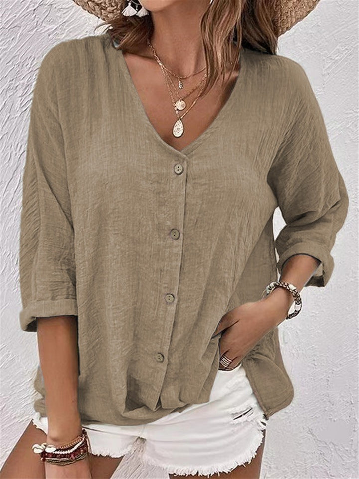 Women's Casual V-Neck Button-Front Top for Effortless Summer Style