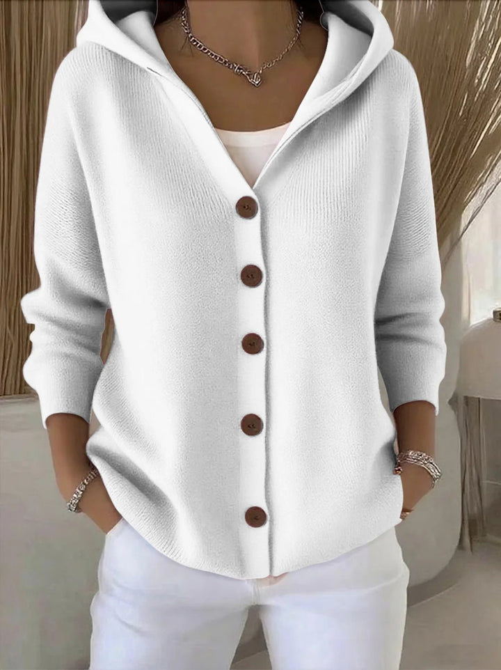 Women's Black Cardigan Sweater with Hood - Relaxed Fit Button-Front Knit Cardigan for Casual Layering 4