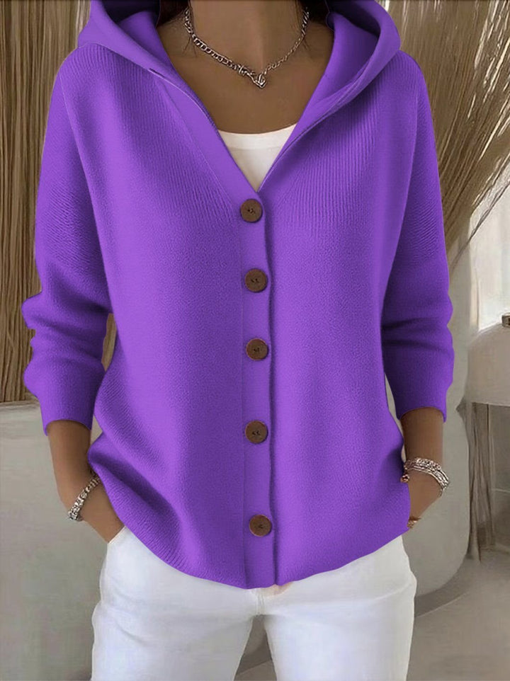 Women's Black Cardigan Sweater with Hood - Relaxed Fit Button-Front Knit Cardigan for Casual Layering 6