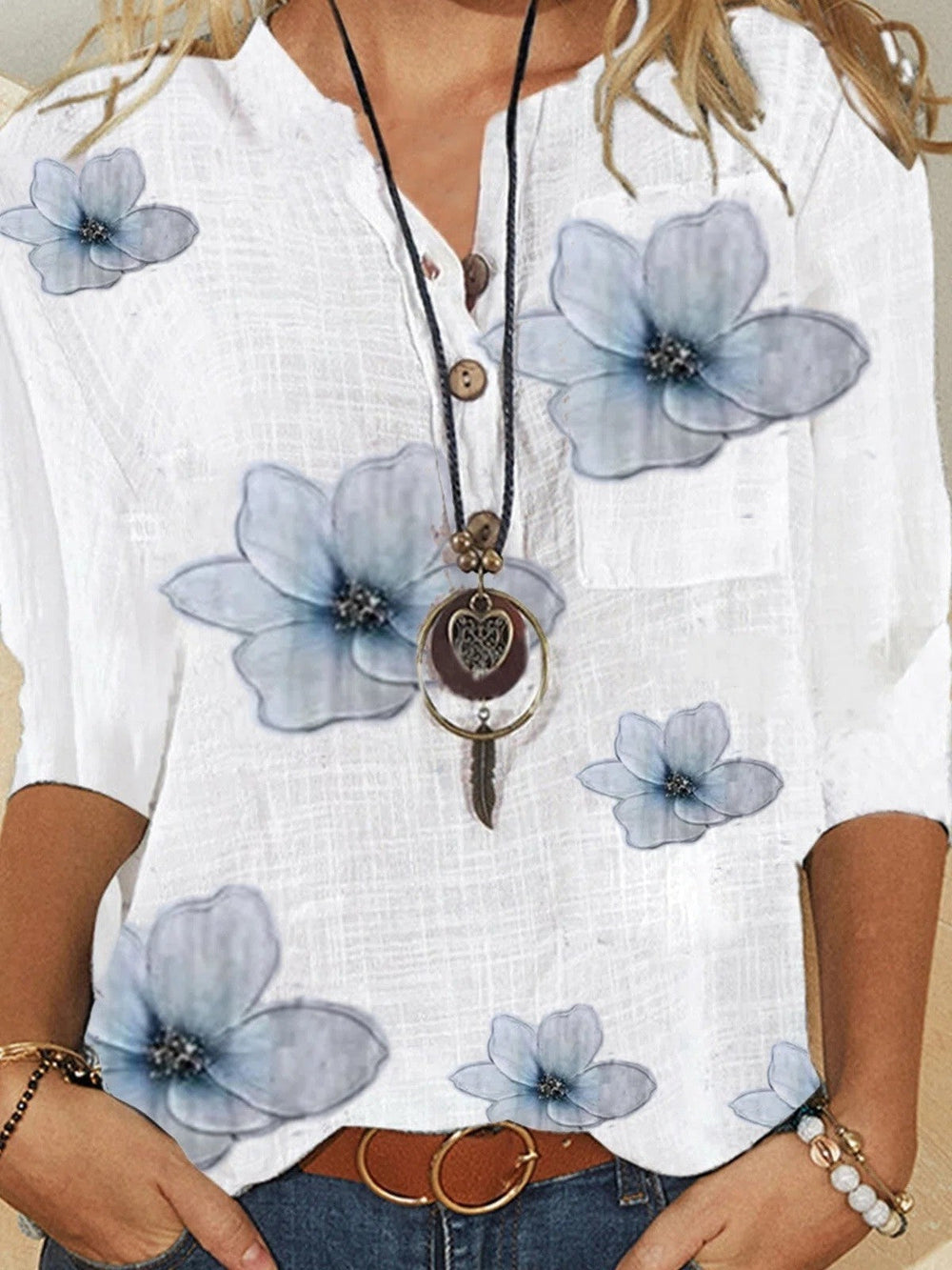Women's Blouse - Floral Print Casual Summer Tops for Women with Button Front and 3/4 Sleeves 1