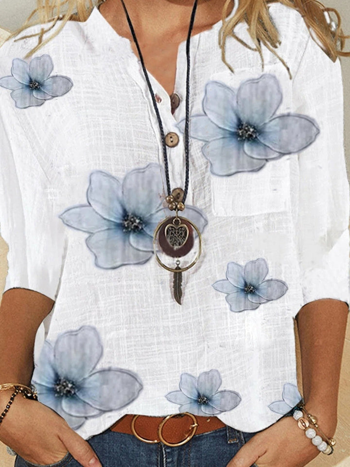 Women's Blouse - Floral Print Casual Summer Tops for Women with Button Front and 3/4 Sleeves 1