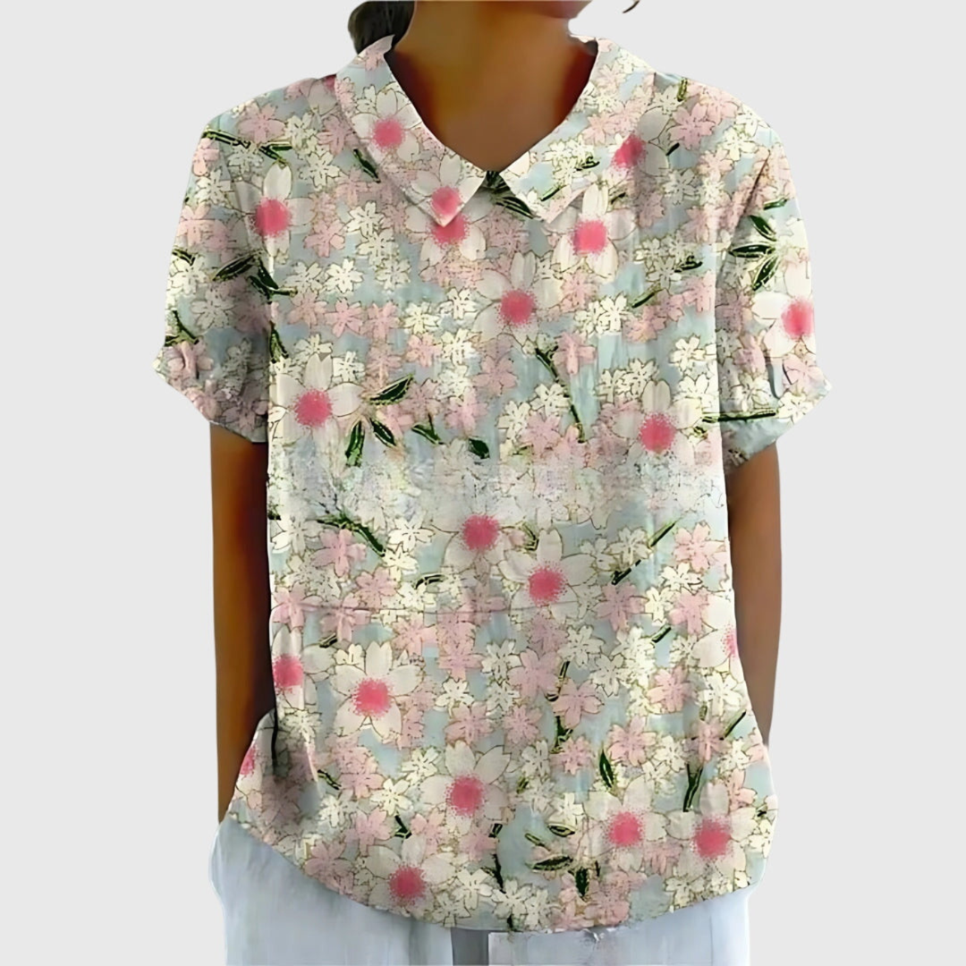 Women's Blouse - Floral Print Short Sleeve Summer Tops for Women, Perfect for Warm Weather Casual Outings 1