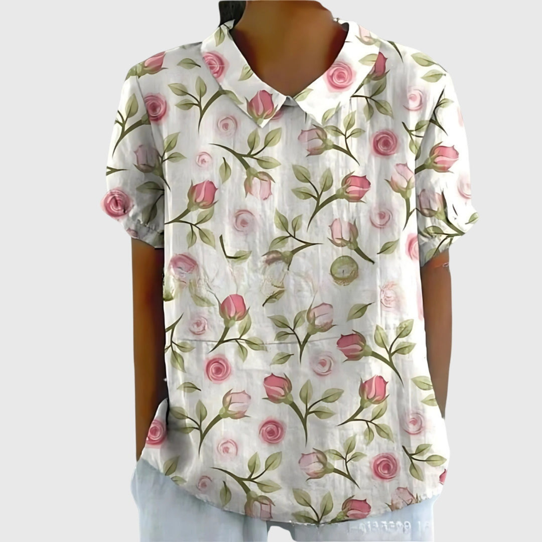 Women's Blouse - Floral Print Short Sleeve Summer Tops for Women, Perfect for Warm Weather Casual Outings 2