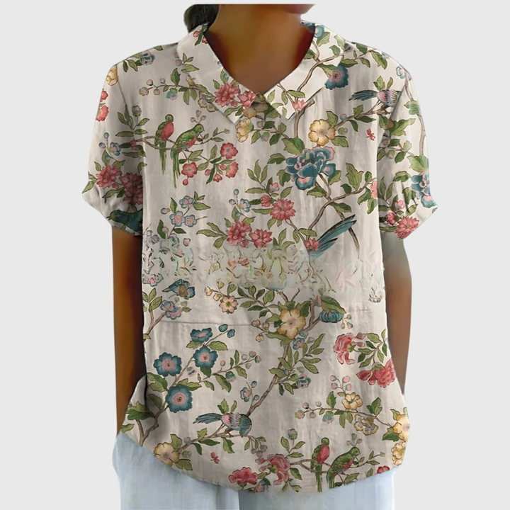 Women's Blouse - Floral Print Short Sleeve Summer Tops for Women, Perfect for Warm Weather Casual Outings 4
