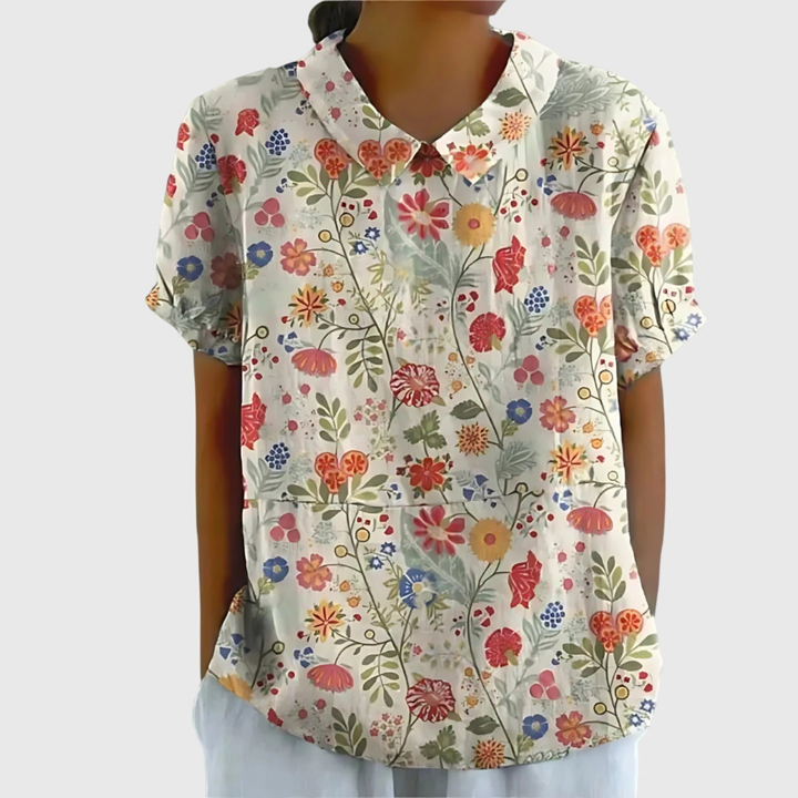 Women's Blouse - Floral Print Short Sleeve Summer Tops for Women, Perfect for Warm Weather Casual Outings 5