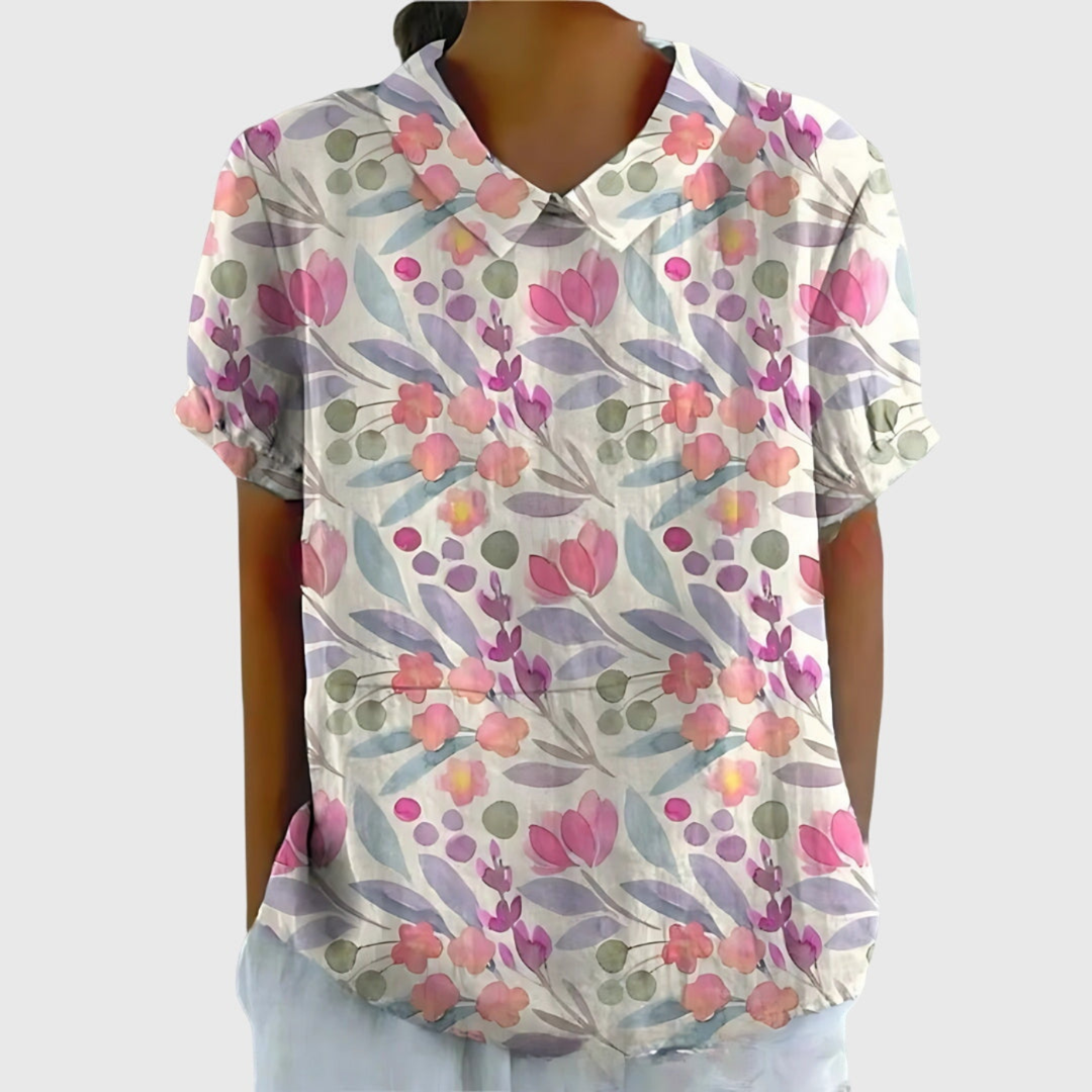 Women's Blouse - Floral Print Short Sleeve Summer Tops for Women, Perfect for Warm Weather Casual Outings 6